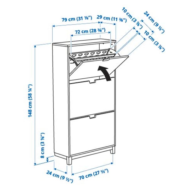 STÄLL shoe cabinet with 3 compartments, white, 79x29x148 cm