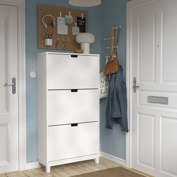 STÄLL shoe cabinet with 3 compartments, white, 79x29x148 cm
