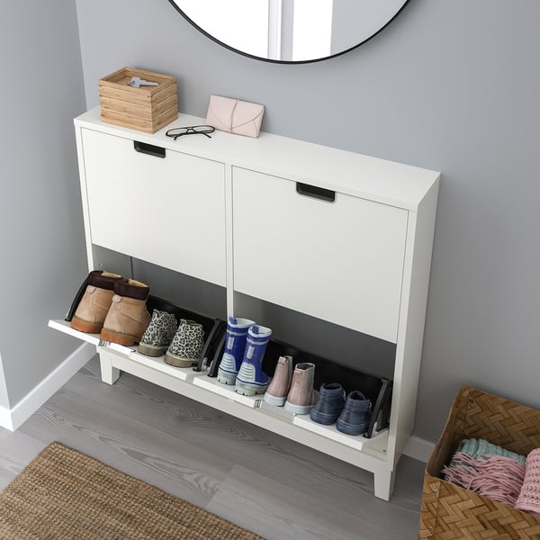 STÄLL shoe cabinet with 4 compartments, white, 96x17x90 cm