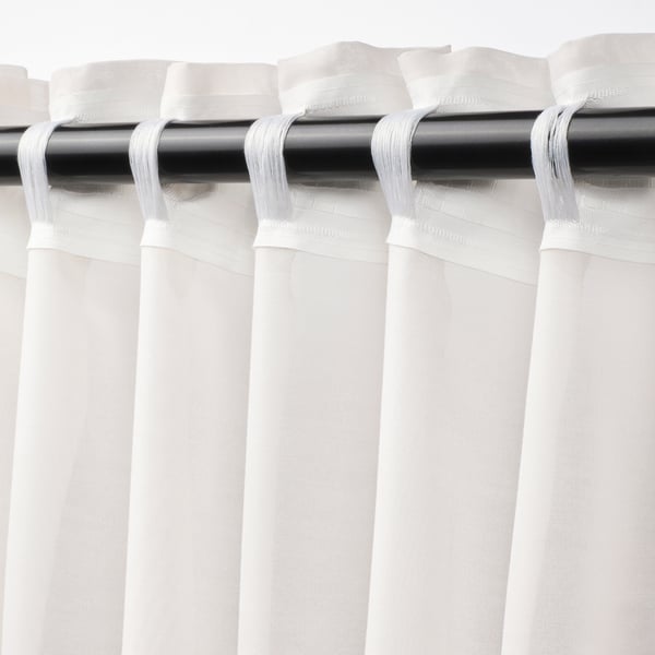 STENFRÖ sheer curtains, 1 pair, white/with heading tape, 145x300 cm