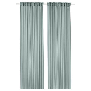 Ikea STENFRÖ - Thin curtain, 2 sheets, with curling ribbon/turquoise,145x300 cm