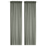 STENFRÖ sheer curtains, 1 pair, green/with heading tape, 145x300 cm