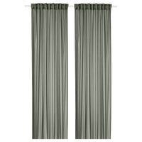 STENFRÖ sheer curtains, 1 pair, green/with heading tape, 145x300 cm