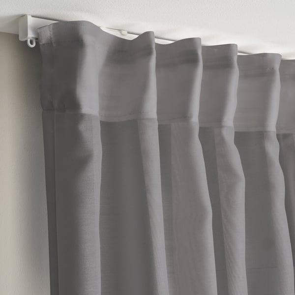STENFRÖ sheer curtains, 1 pair, grey/with heading tape, 145x300 cm