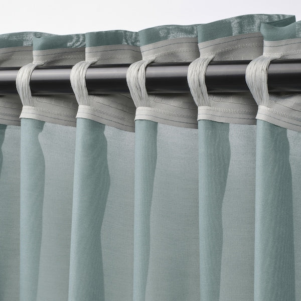 STENFRÖ sheer curtains, 1 pair, turquoise/with heading tape, 145x300 cm