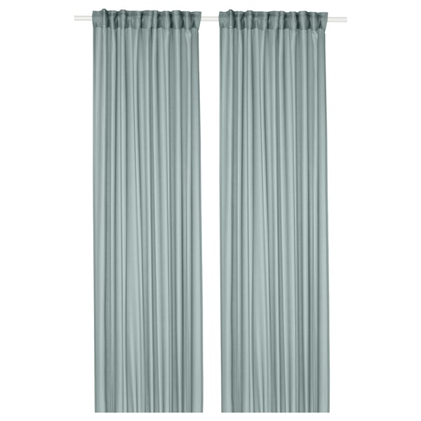 STENFRÖ sheer curtains, 1 pair, turquoise/with heading tape, 145x300 cm