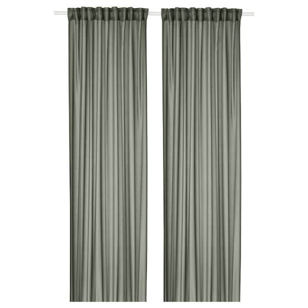 STENFRÖ sheer curtains, 1 pair, green/with heading tape, 145x300 cm
