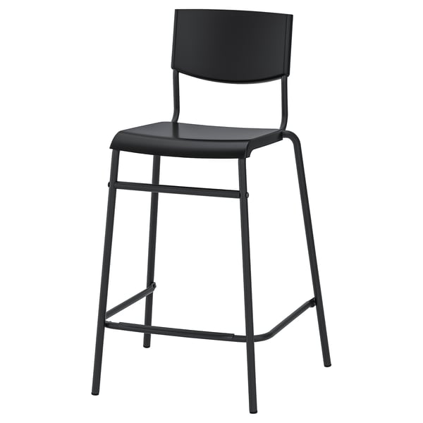 STIG bar stool with backrest, counter height black/black, 63 cm