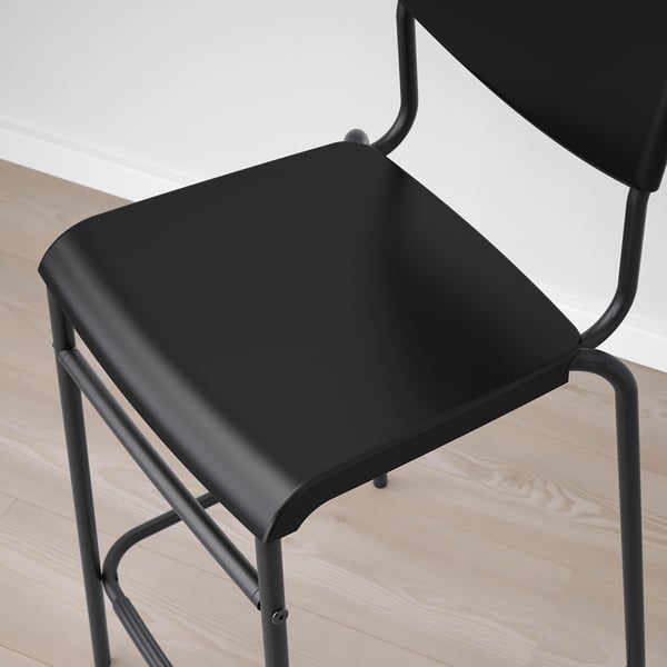 STIG bar stool with backrest, counter height black/black, 63 cm