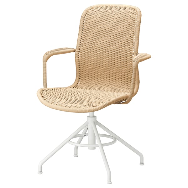 STIGBYGEL swivel chair with armrests, beige/white, 52x103x70 cm