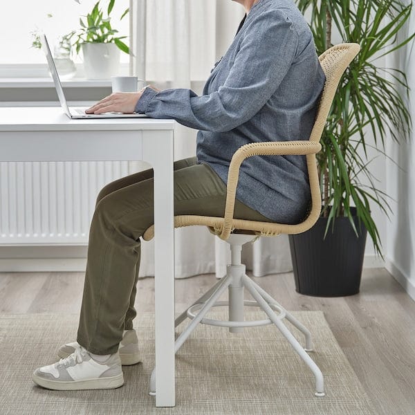 Ikea STIGBYGEL - Swivel chair with armrests, beige/white