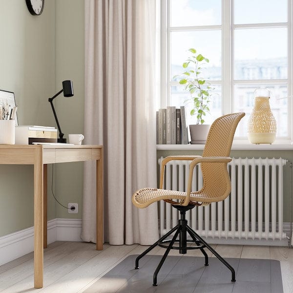 Ikea STIGBYGEL - Sedia girevole con braccioli, marrone/nero