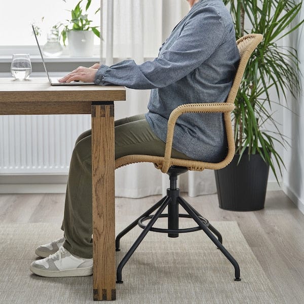 Ikea STIGBYGEL - Sedia girevole con braccioli, marrone/nero