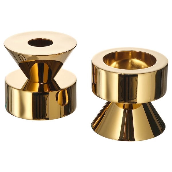 STOCKHOLM 2025 candlestick/tealight holder, brass-colour, 6.5 cm, 2 pack