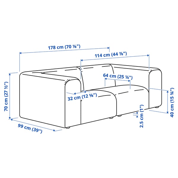 STOCKHOLM 2025 2-seat sofa, Djurmo grey/white, 178x70x99 cm