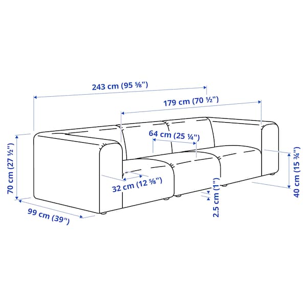 STOCKHOLM 2025 3-seat sofa, Djurmo grey/white, 243x70x99 cm