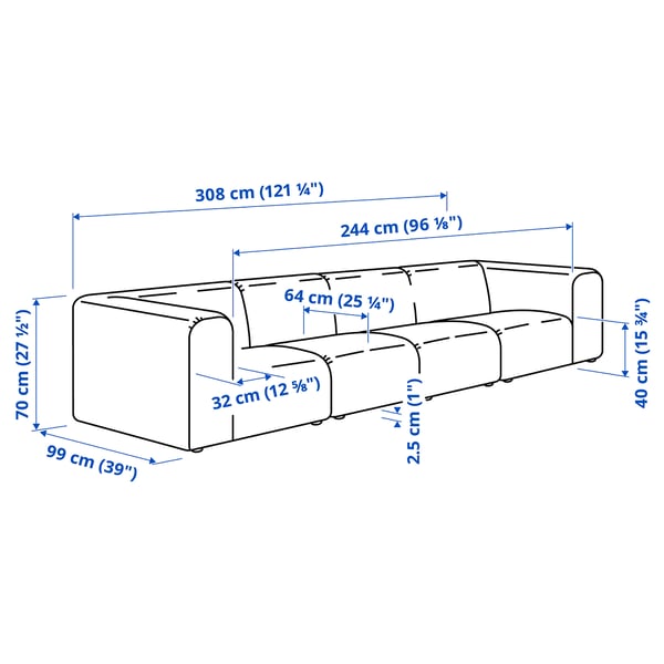 STOCKHOLM 2025 4-seat sofa, Alhamn dark brown, 308 cm