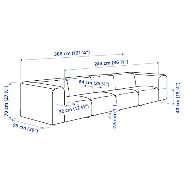 STOCKHOLM 2025 4-seat sofa, Djurmo grey/white, 308x70x99 cm
