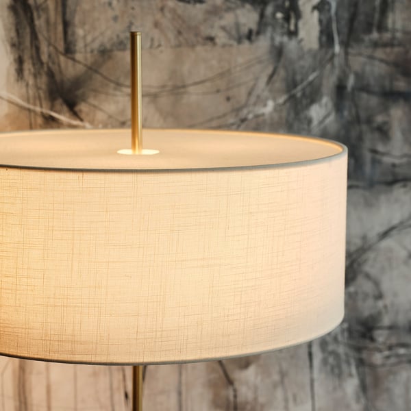STOCKHOLM 2025 floor lamp, white textile/brass-plated, 159 cm
