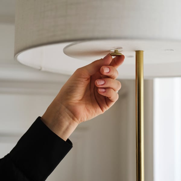 STOCKHOLM 2025 floor lamp, white textile/brass-plated, 159 cm