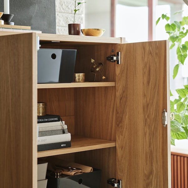 STOCKHOLM 2025 cabinet with 2 doors, oak veneer, 80x40x126 cm