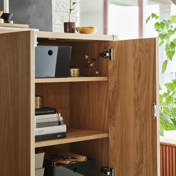 STOCKHOLM 2025 cabinet with 2 doors, oak veneer, 80x40x126 cm