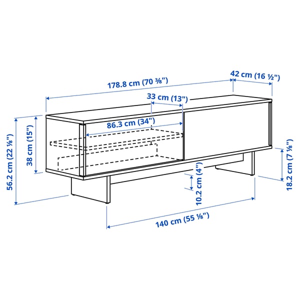 STOCKHOLM 2025 TV bench with sliding doors, oak veneer, 179x42x56 cm