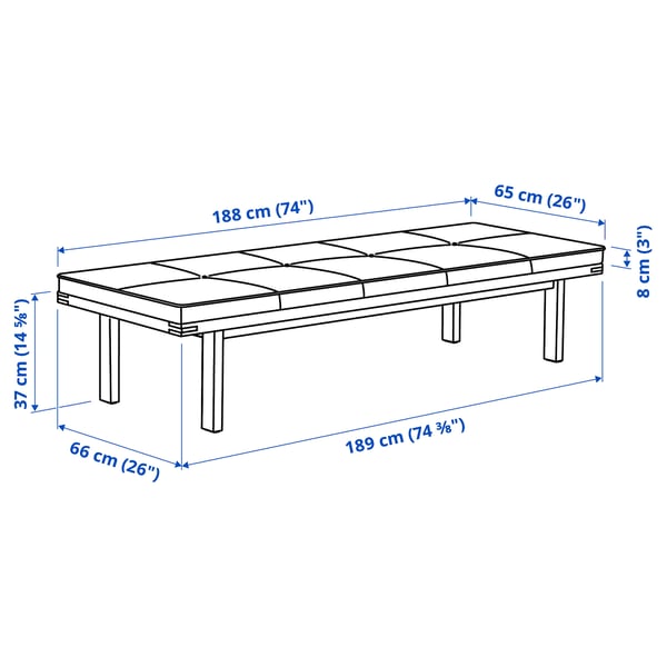 STOCKHOLM 2025 bench with pad, 189x66 cm