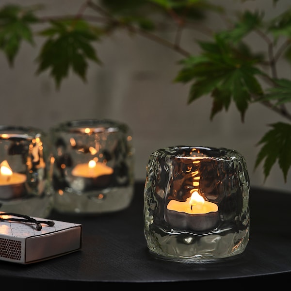 STOCKHOLM 2025 tealight holder, clear glass, 8 cm