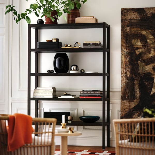 STOCKHOLM 2025 shelving unit, oak veneer/dark brown, 120x40x188 cm