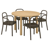 STOCKHOLM 2025 / STOCKHOLM 2025 table and 4 chairs with armrests, oak veneer/dark brown, 115 cm