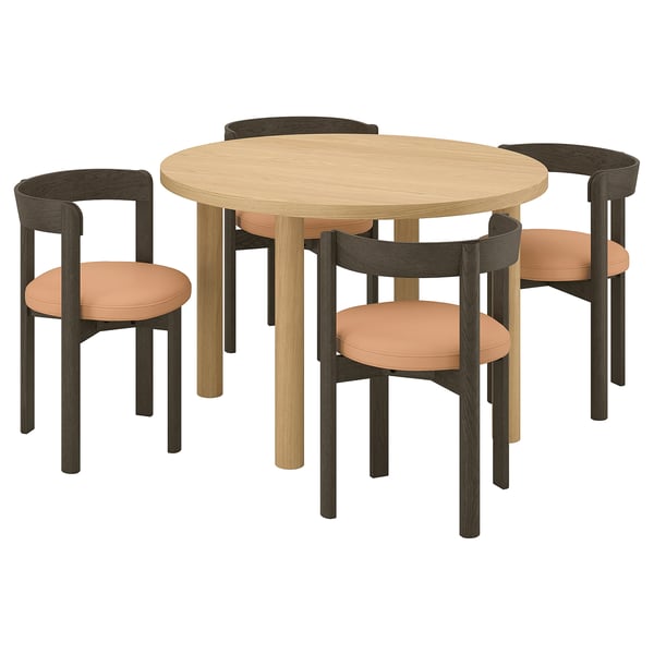 STOCKHOLM 2025 / STOCKHOLM 2025 table and 4 chairs, oak veneer/dark brown leather, 115 cm