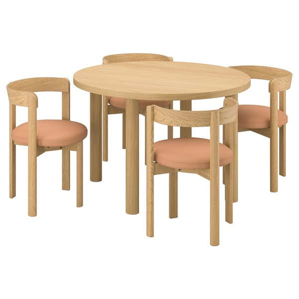STOCKHOLM 2025 / STOCKHOLM 2025 table and 4 chairs, oak veneer/oak leather, 115 cm