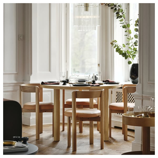 STOCKHOLM 2025 / STOCKHOLM 2025 table and 4 chairs, oak veneer/oak leather, 115 cm