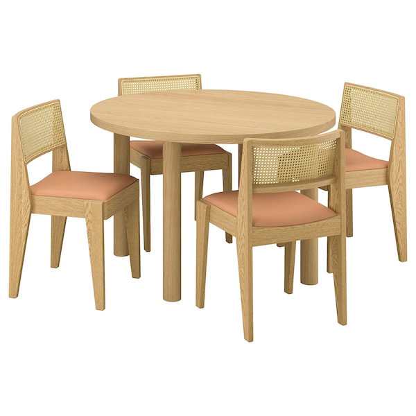 STOCKHOLM 2025 / STOCKHOLM 2025 table and 4 chairs, oak veneer/oak rattan, 115 cm