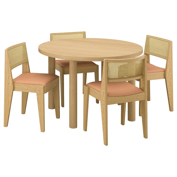 STOCKHOLM 2025 / STOCKHOLM 2025 table and 4 chairs, oak veneer/oak rattan, 115 cm