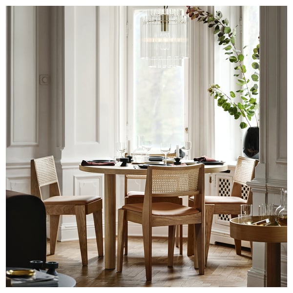 STOCKHOLM 2025 / STOCKHOLM 2025 table and 4 chairs, oak veneer/oak rattan, 115 cm