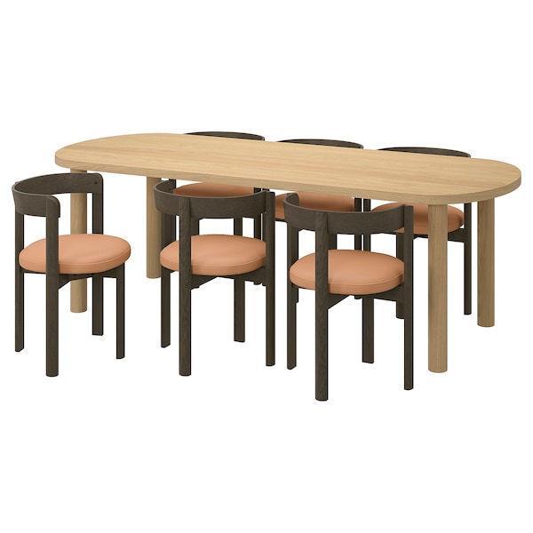 STOCKHOLM 2025 / STOCKHOLM 2025 table and 6 chairs, oak veneer/dark brown leather, 230x90 cm