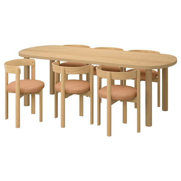 STOCKHOLM 2025 / STOCKHOLM 2025 table and 6 chairs, oak veneer/oak leather, 230x90 cm