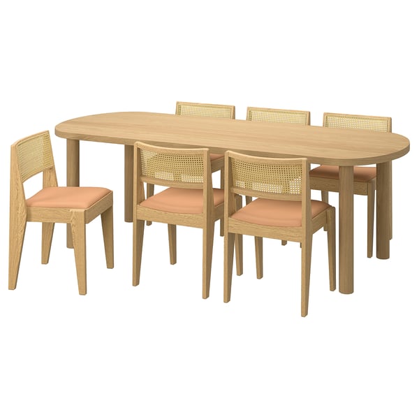 STOCKHOLM 2025 / STOCKHOLM 2025 table and 6 chairs, oak veneer/oak rattan, 230x90 cm