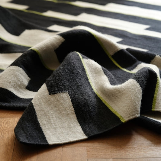 STOCKHOLM 2025 rug, flatwoven, black/white/light green handwoven, 170x240 cm