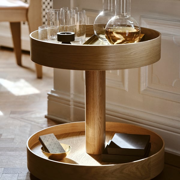 STOCKHOLM 2025 side table on castors, oak veneer, 50 cm