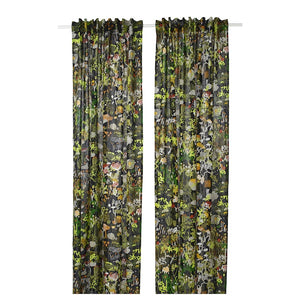 STOCKHOLM 2025 curtains, 1 pair, black multicolour/with heading tape, 145x300 cm