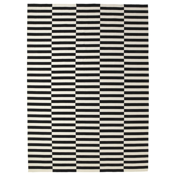 STOCKHOLM rug, flatwoven, handmade/striped black/off-white, 250x350 cm