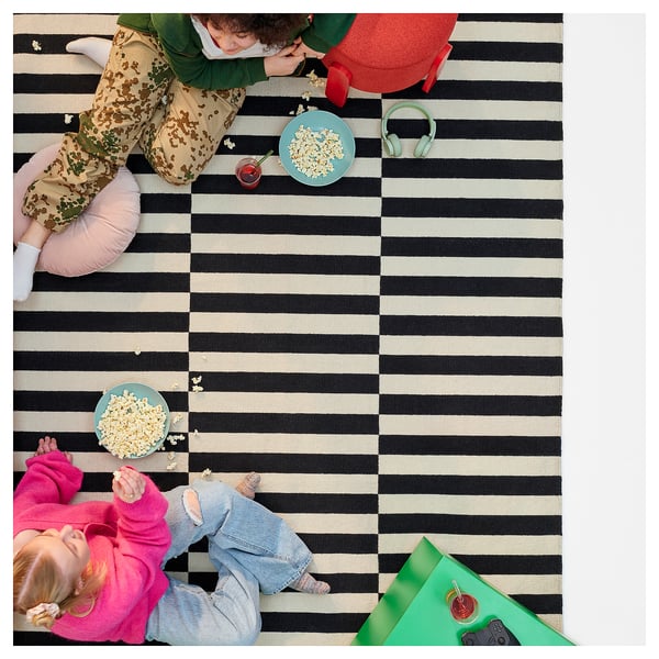 STOCKHOLM rug, flatwoven, handmade/striped black/off-white, 250x350 cm