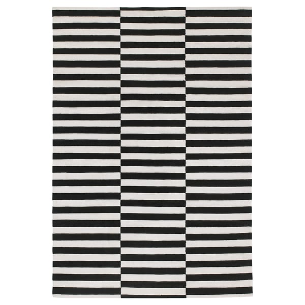 STOCKHOLM rug, flatwoven, handmade/striped black/off-white, 170x240 cm