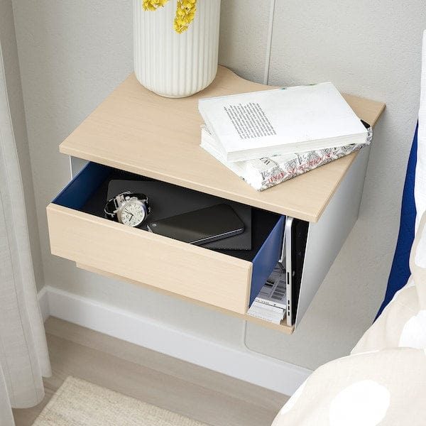Ikea STOMSÖ - Wall-mounted bedside table, birch effect white/blue, 36x29x20 cm