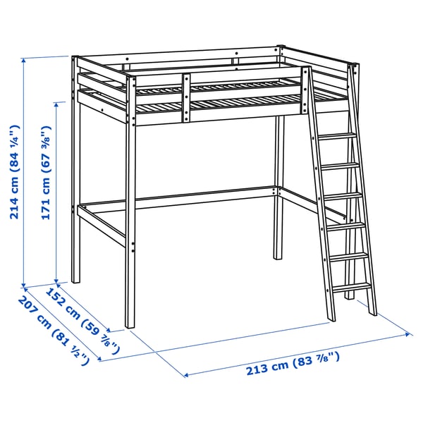 STORÅ loft bed frame, black, 140x200 cm