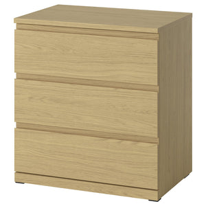STORKLINTA chest of 3 drawers, oak effect, 70x50x75 cm