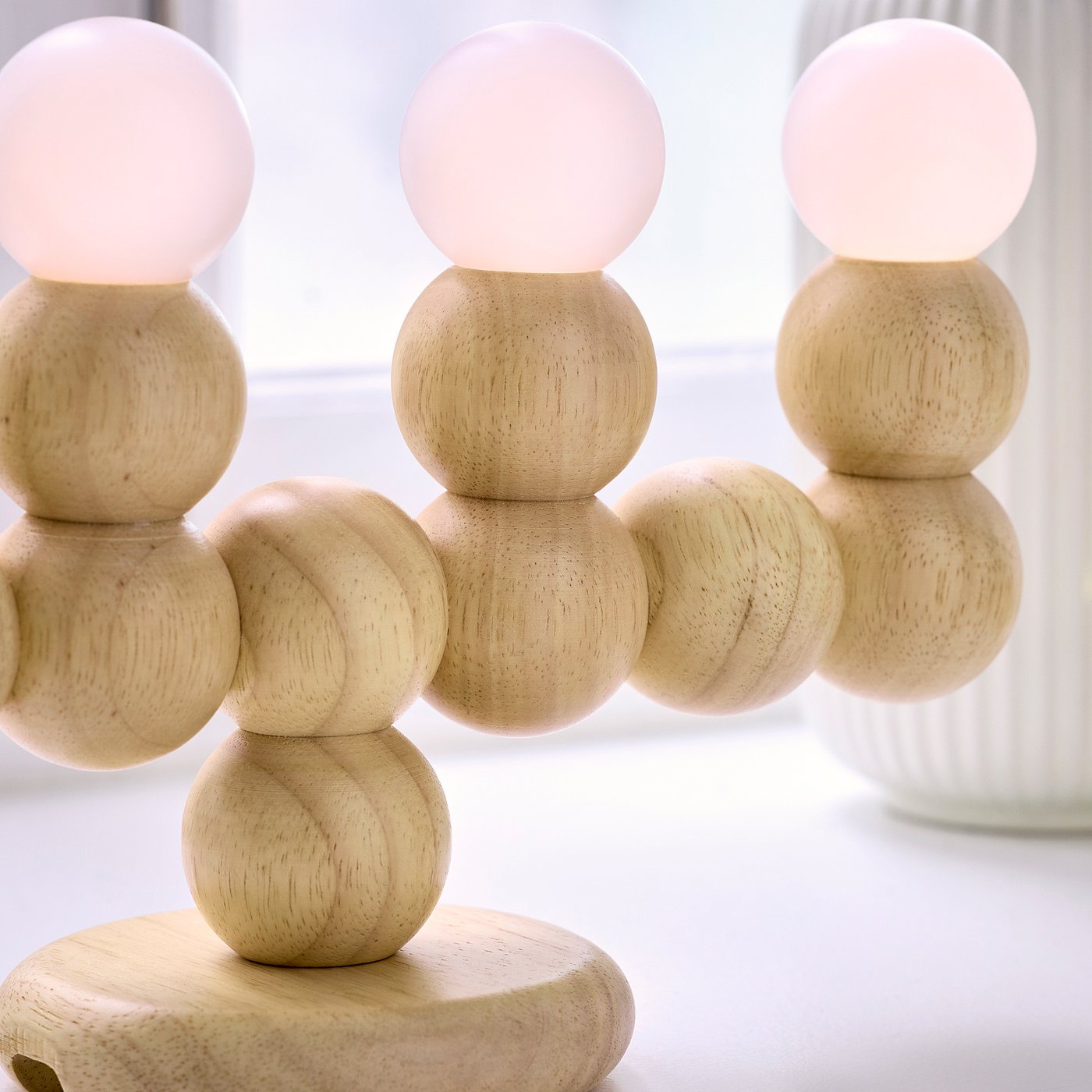 STRÅLA LED candelabra, wood battery-operated, 30.5x20 cm